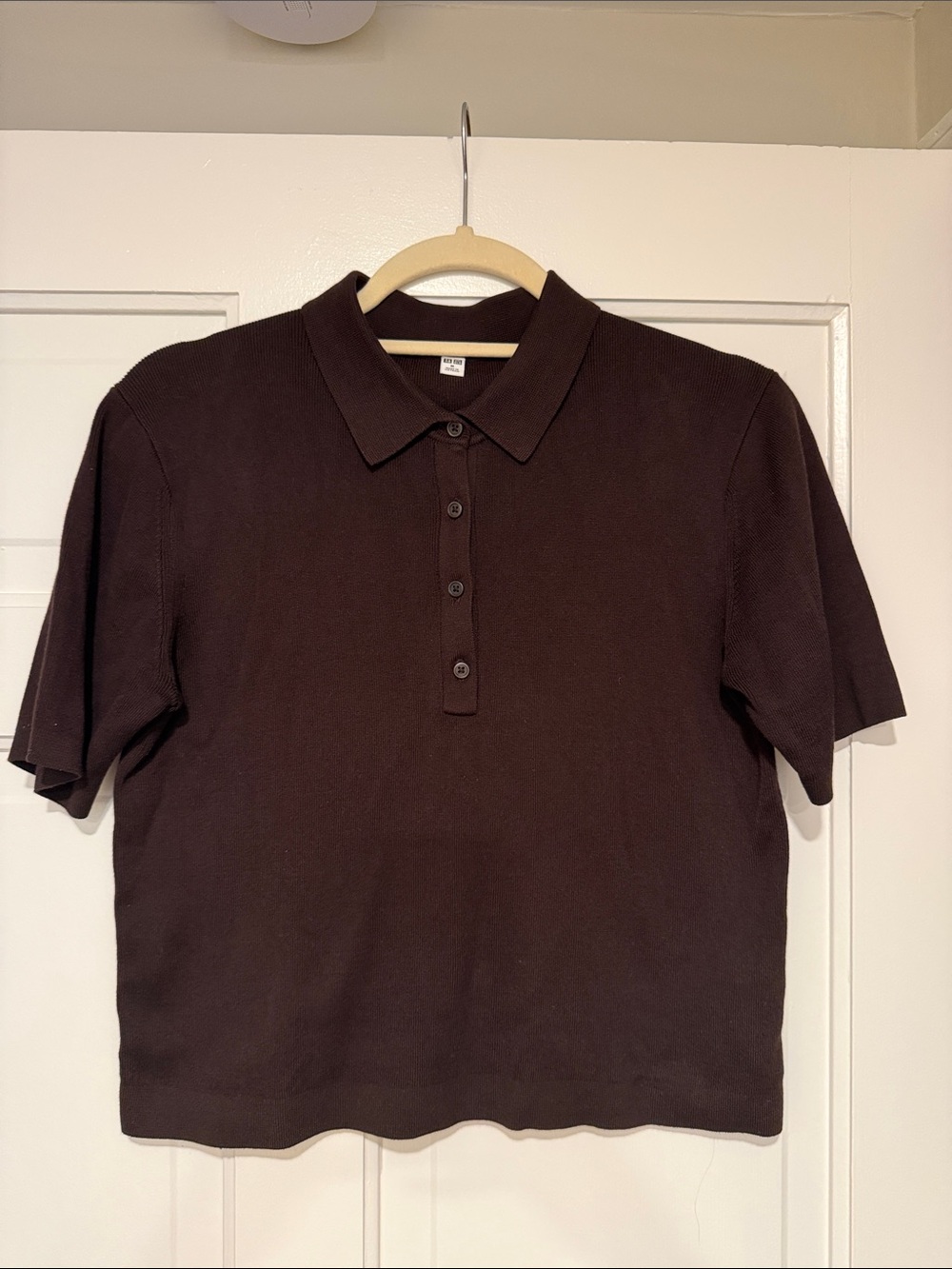 Uniqlo Brown Short-Sleeve Button-Down Polo Top